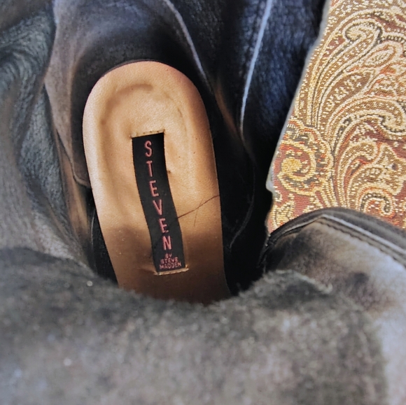 Women's Steven by Steve Madden Black Leather Mid-Calf Combat Boots Size 7M - Picture 11 of 12